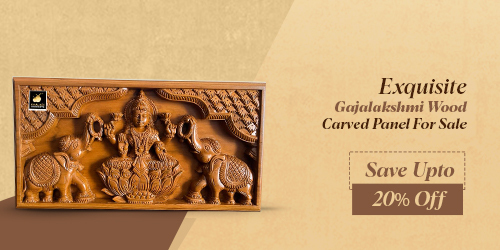 Exquisite Gajalakshmi Wood Carved Panel